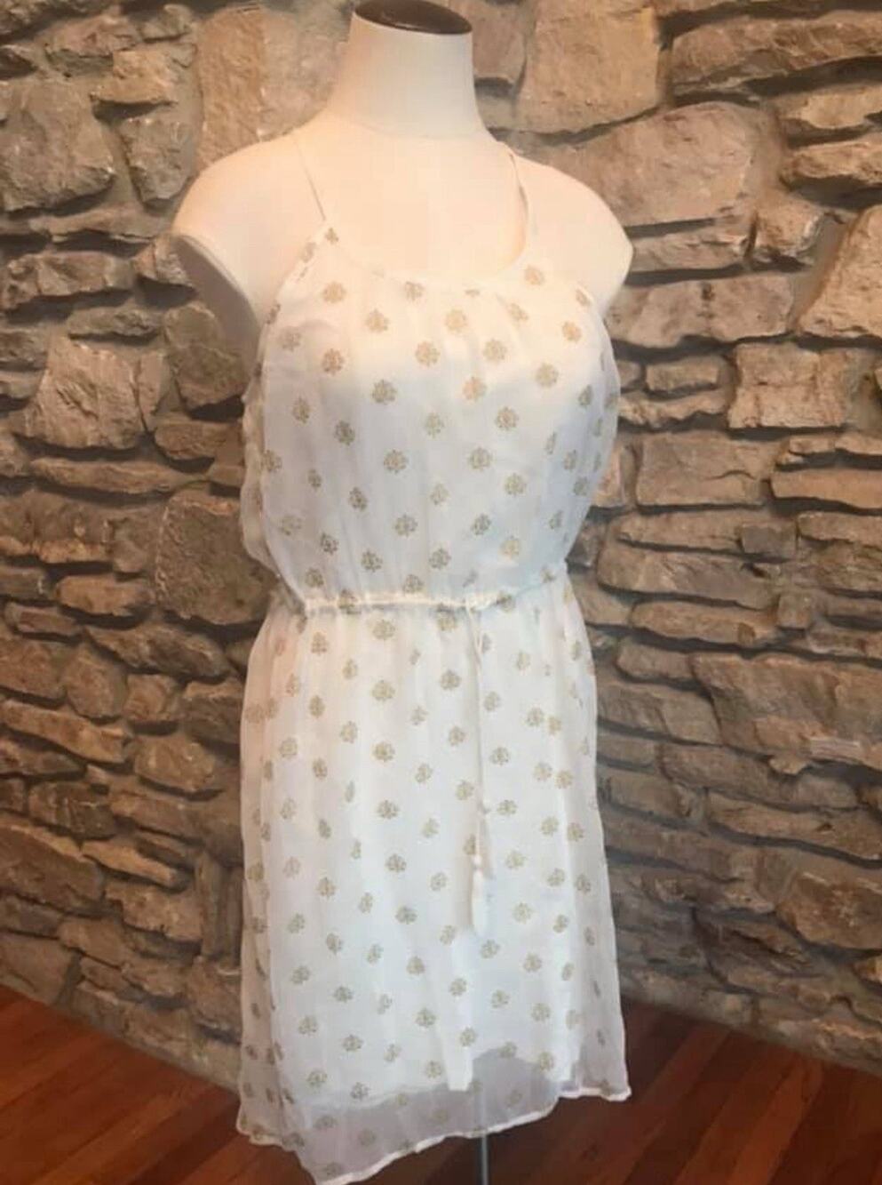 Lucky Brand White Gold Dress S Small Drawstring Hi-lo